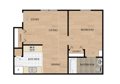 a floor plan of a studio apartment with a kitchen and a living room